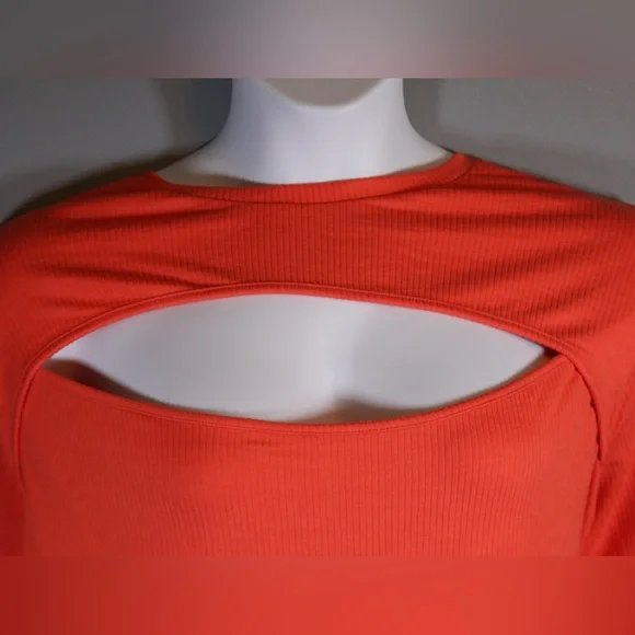 AVA & VIV Ribbed Cutout Top Coral Orange Short Sleeve Casual Shirt 4X - Picture 6 of 13